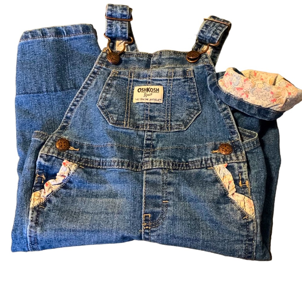 OSH KOSH B’GOSH Baby Long Snap Jean Overalls With Floral Detailing - 9-12 mos